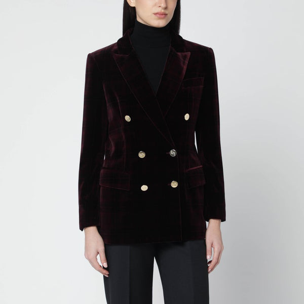 Bordeaux Velvet Double-Breasted Jacket