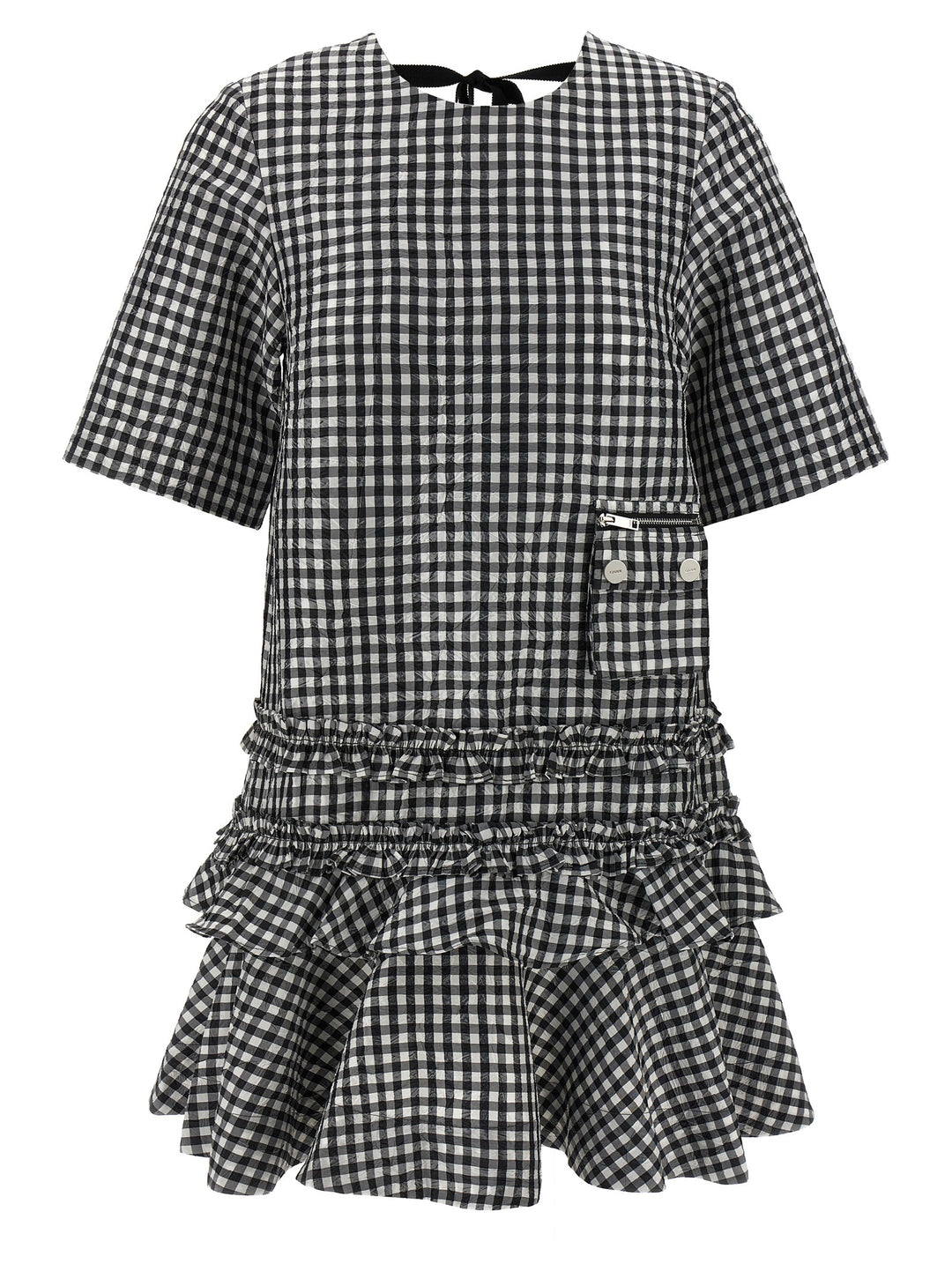 Ganni Crinkled Check Mini Abiti - Bianco/Nero | 52736a4895a46903a6bb8892754d6a7cd553c910