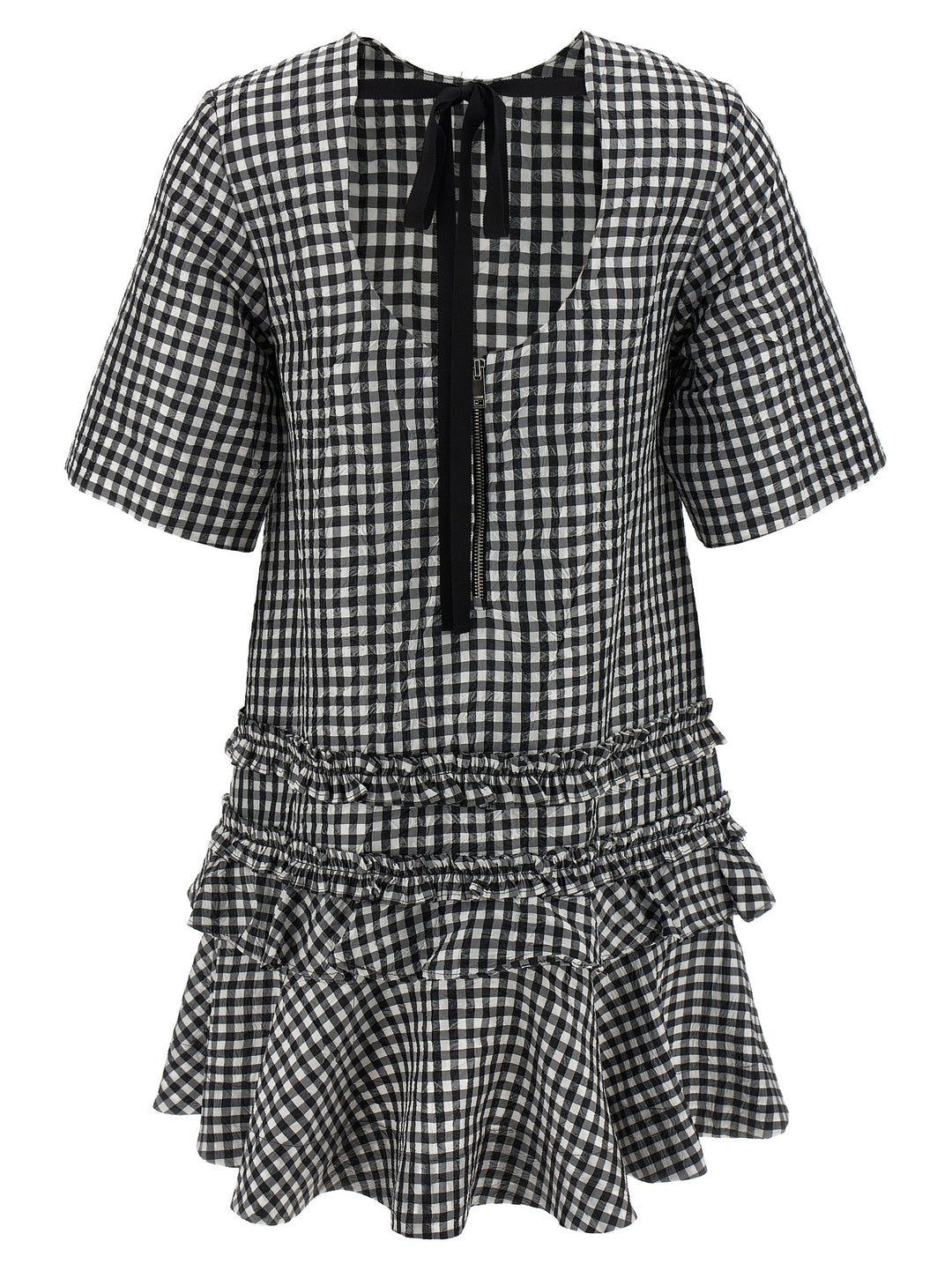 Ganni Crinkled Check Mini Abiti - Bianco/Nero | 60cd2de69188c9cfe907fe09d9bb95d6333a3812