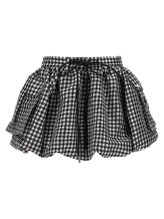 Crinkled Check Mini Bubble Gonne Nero