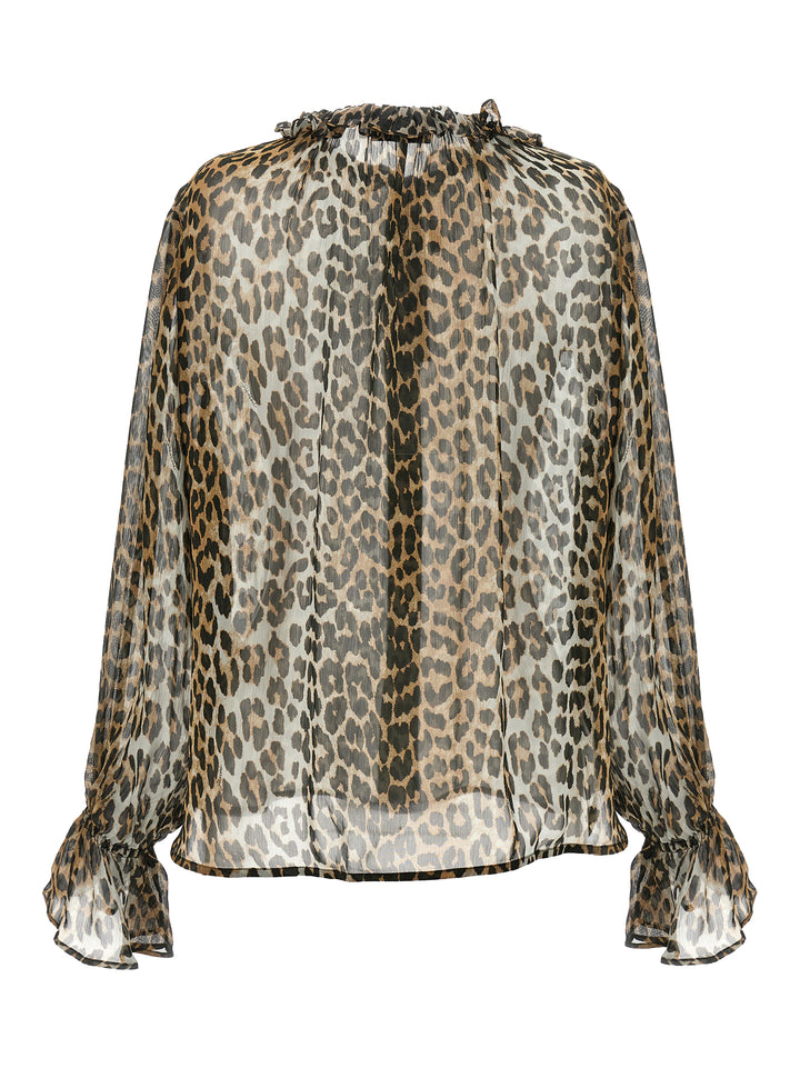 Ganni Leopard Print Chiffon Tie String Camicie - Multicolor | 5be98afdc61d2e99332605b92fa756ffcdb14069