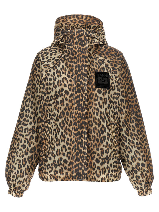 Leopard Print Nylon Piumini, Parka, Giacche Casual Multicolor