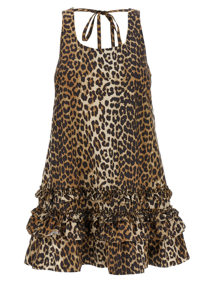 Ganni Leopard Cotton Poplin Mini Abiti - Marrone | 31f7f7b5bc47baf8307aa7b0872df4a65142c0b7