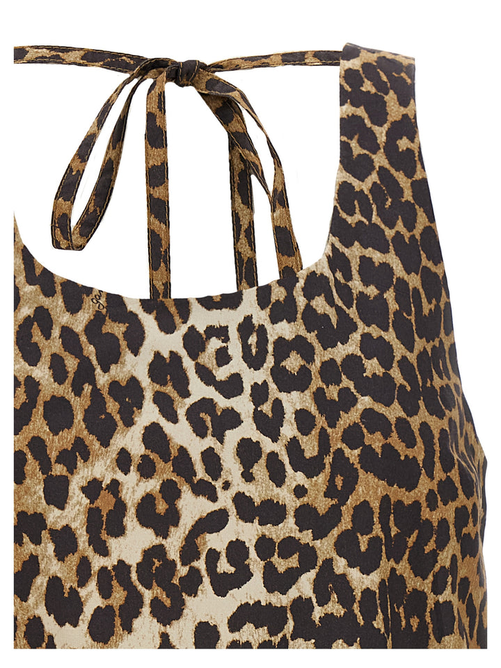 Ganni Leopard Cotton Poplin Mini Abiti - Marrone | 20a480df8986def3eb6a3fc3f19f560c25d1a9bf