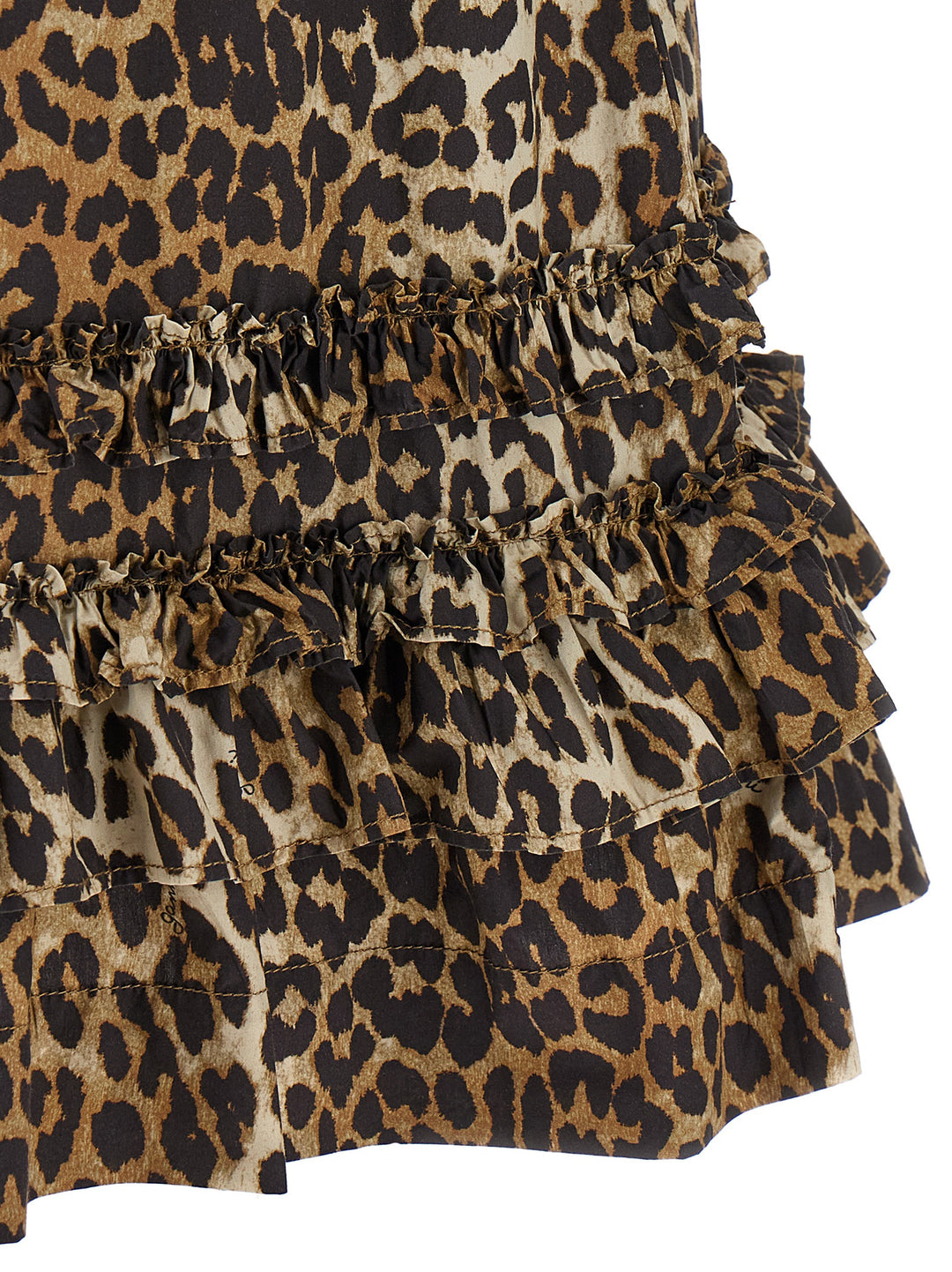 Ganni Leopard Cotton Poplin Mini Abiti - Marrone | 3bfe892307d5ee78264715b66720a63e3c03f08e