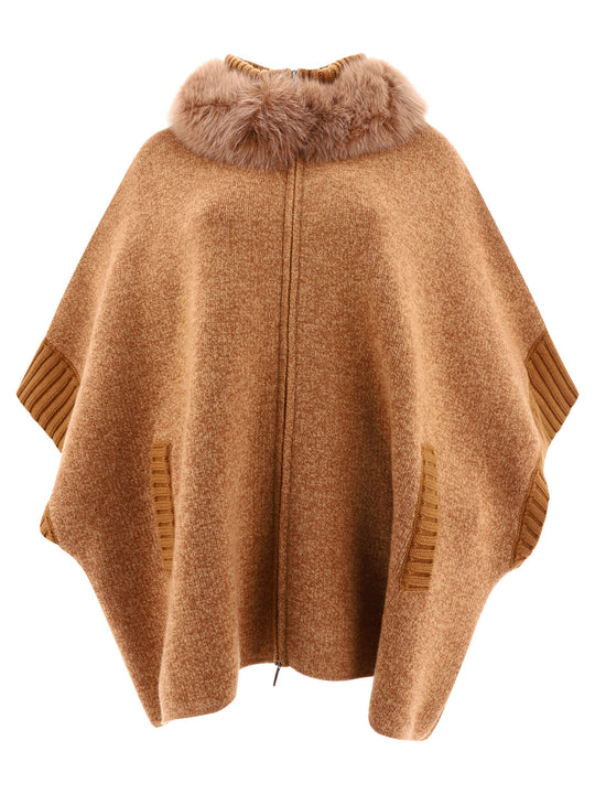 Cape With Fur Inserts Jackets And Coats Beige