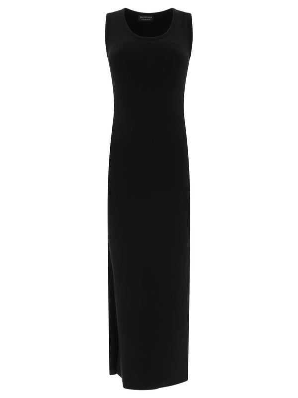 En Jersey Acanalado Sin Mangas Vestido Negro