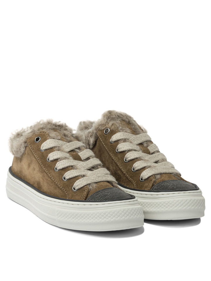 Brunello Cucinelli Suede Sneakers With Jewel Detailing Sneakers & Slip-On - Marrone | 22be6a4f7dcdaa972374dd014d690c7cbcb12f43