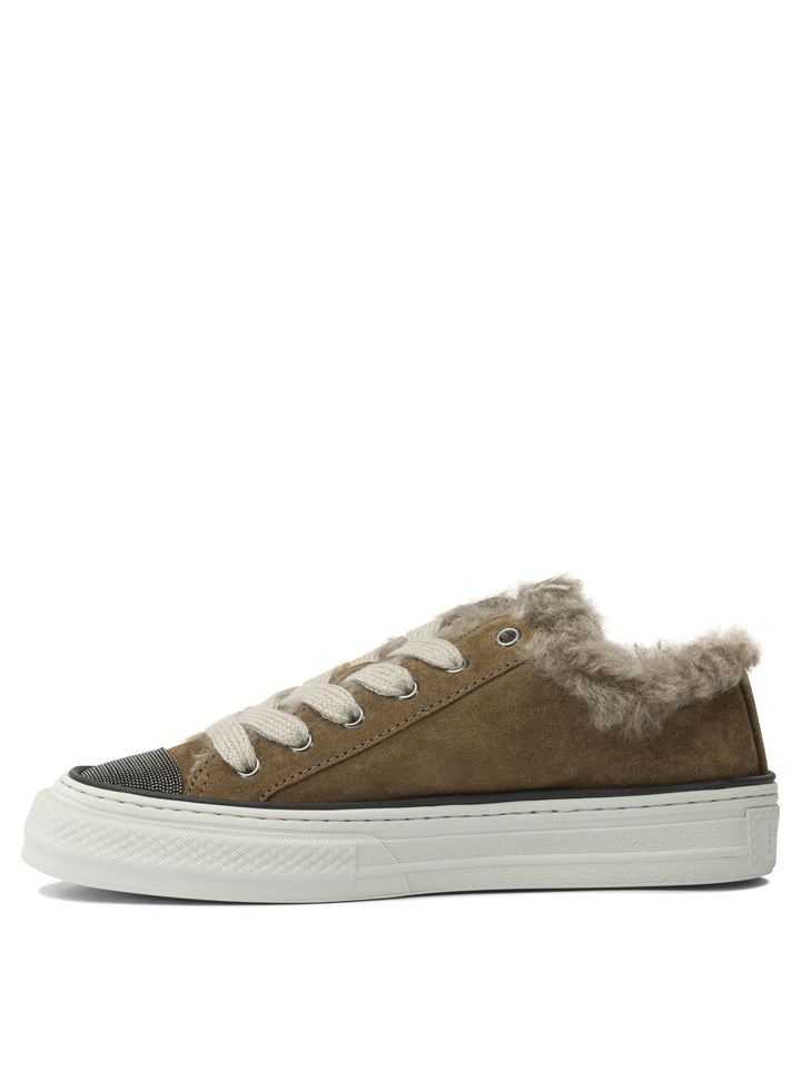 Brunello Cucinelli Suede Sneakers With Jewel Detailing Sneakers & Slip-On - Marrone | a4ee58d853191567de842c6fb5b01f4bc8df2cdc