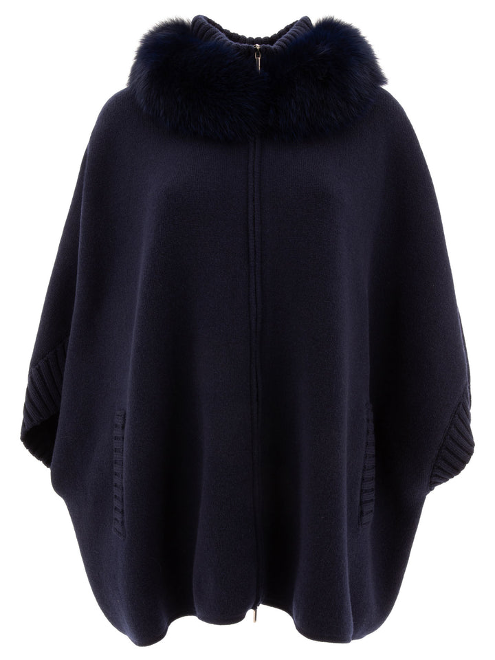 Giovi Wool And Cashmere Poncho Jackets and Coats - Blu | 3da7da00ff07e0b6899ad44ca92dab00dacef3d3
