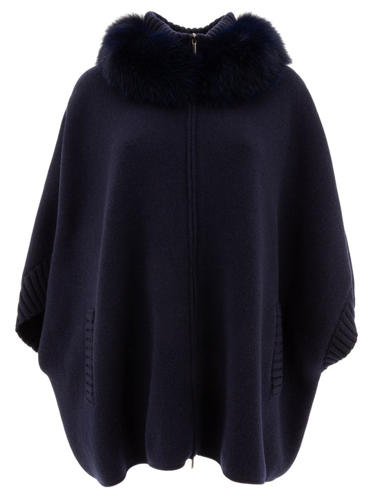 Wool And Cashmere Poncho Jackets And Coats Blu