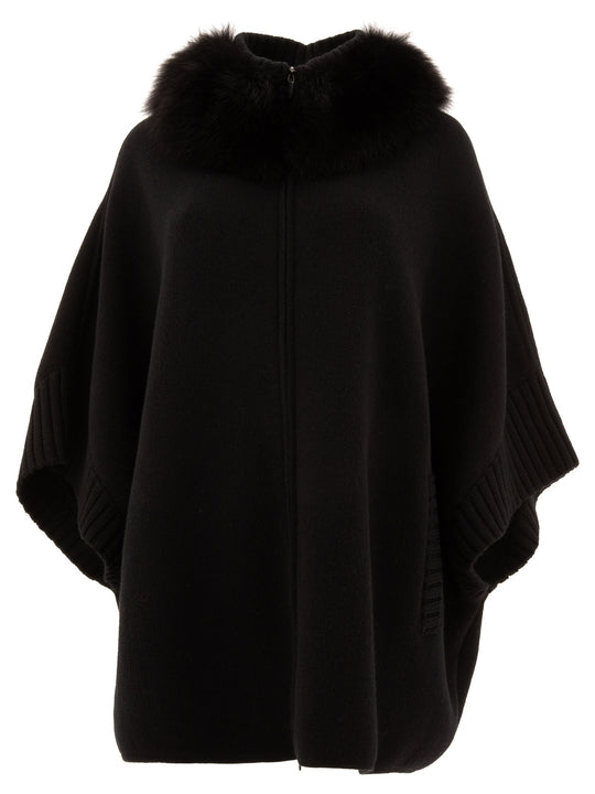 Wool And Cashmere Poncho Jackets And Coats Nero