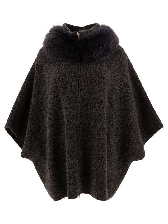 Wool And Cashmere Poncho Jackets And Coats Grey
