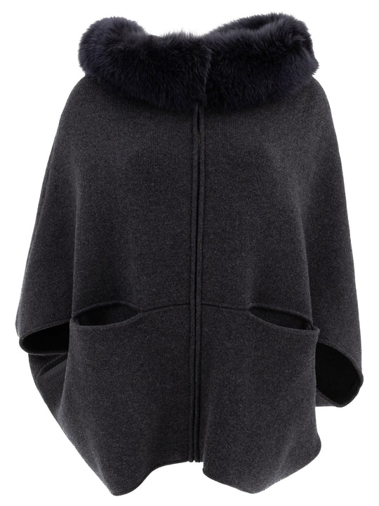 Wool And Cashmere Poncho Jackets And Coats Grey