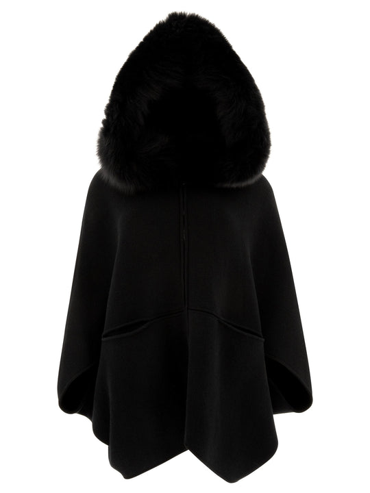 Wool And Cashmere Poncho Jackets And Coats Nero