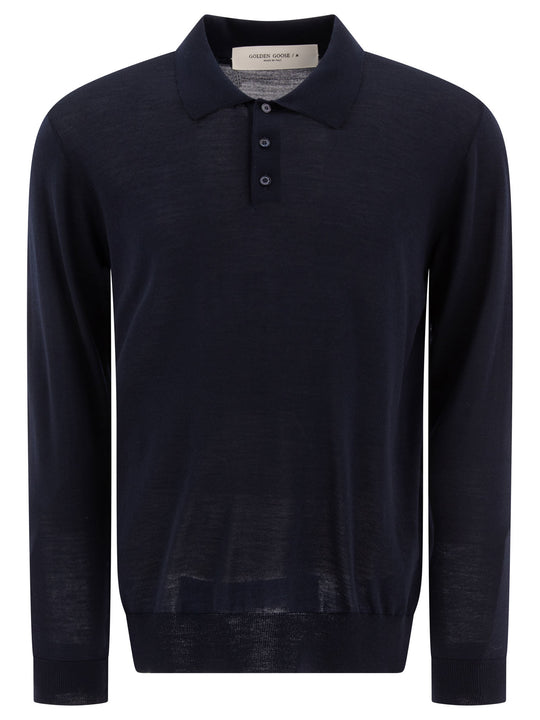 Wool Long-Sleeved Polo Shirt Polo Shirts Blu