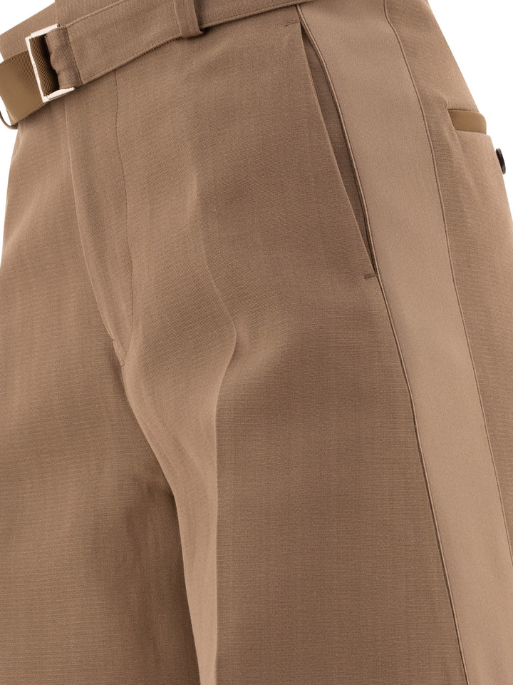 Sacai Tailored Belted Trousers - Beige | e3bd51a1c042c407a91649b9e6ad27583d76e291