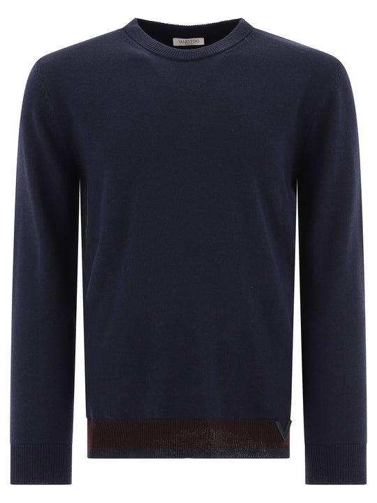 Sweater With Rubberised V Detail Knitwear Blu