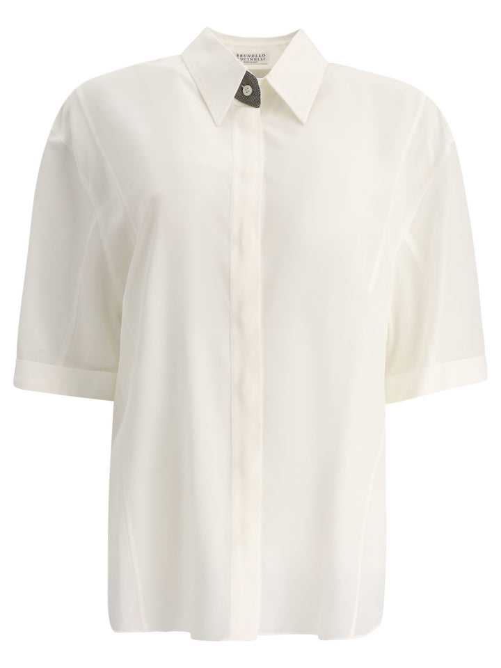 Brunello Cucinelli Crepe De Chine Shirt With Precious Buttonhole Shirts - Bianco | 3f6dfffe162479505ff5990bf65d6087ef189bb4