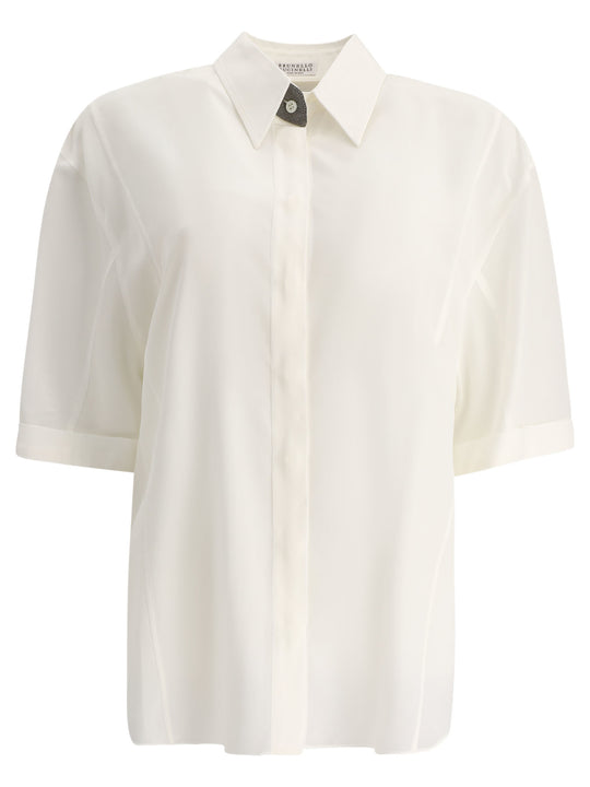 Crepe De Chine Shirt With Precious Buttonhole Shirts Bianco