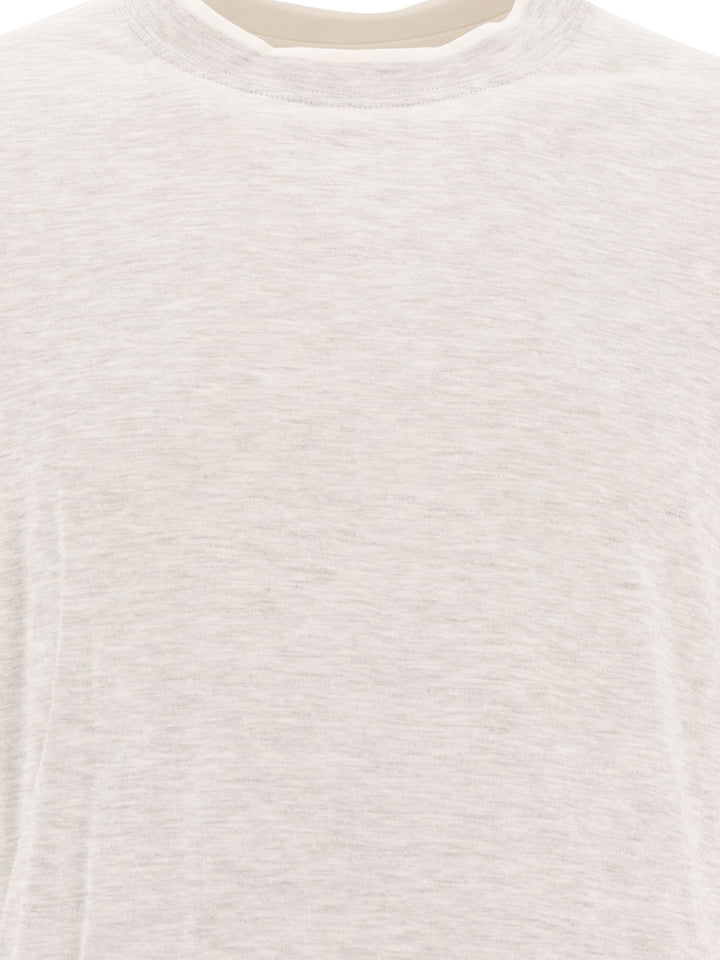 Brunello Cucinelli Crew-Neck T-Shirt In Linen And Cotton Jersey With Faux Layering T-shirts - Grey | 2befe3ea32fa5c98fc79f9afaf9d3f2b077827f4