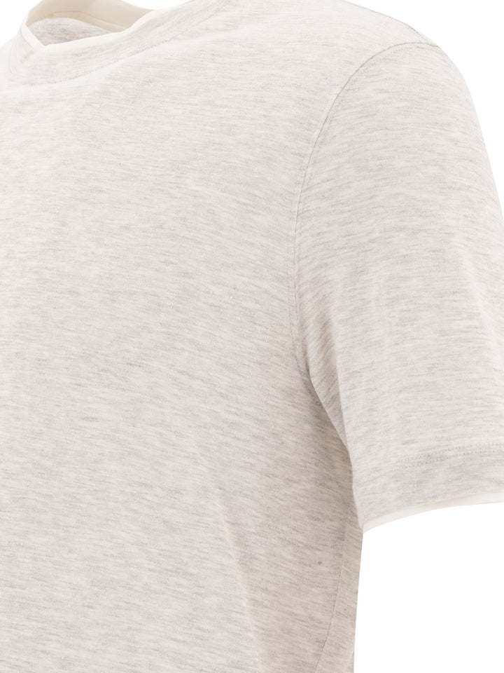 Brunello Cucinelli Crew-Neck T-Shirt In Linen And Cotton Jersey With Faux Layering T-shirts - Grey | 3615ee8d549000d05be3fcaa06d4c5751719f13c