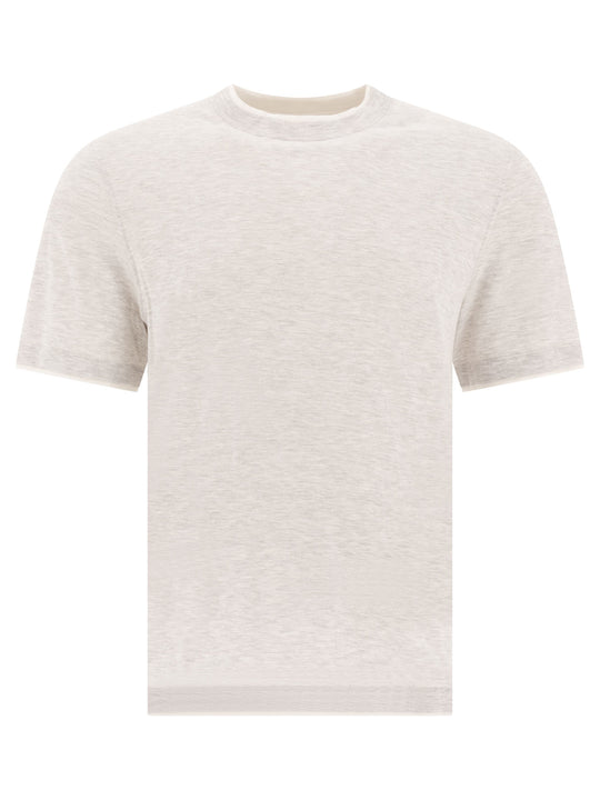 Crew-Neck T-Shirt In Linen And Cotton Jersey With Faux Layering T-Shirts Grey