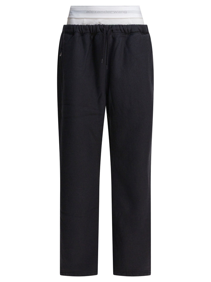 Alexander Wang Wide Leg Sweatpant W/ Logo Elastic Exposed Brief Trousers - Nero | 2e9b7e9c5bcba22c565a0032f6a216b4dbf7705a