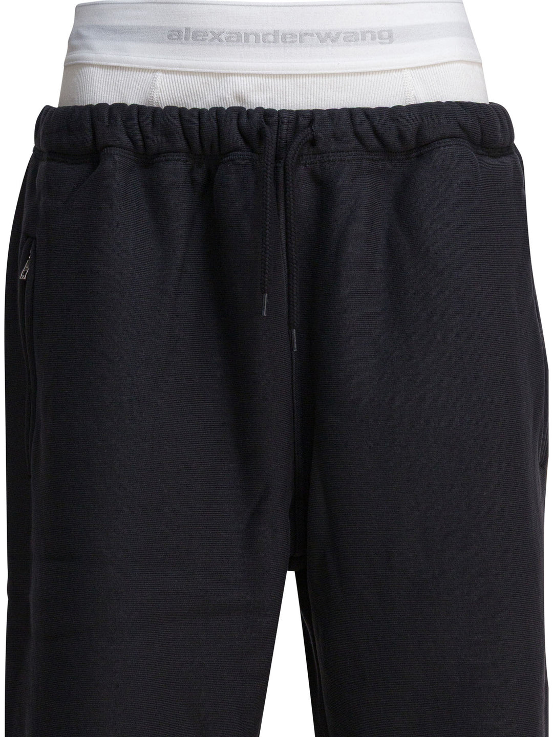 Alexander Wang Wide Leg Sweatpant W/ Logo Elastic Exposed Brief Trousers - Nero | afef0338b8bddd592fa099a2532f4ea3ce560736