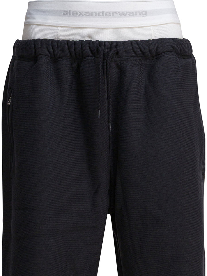 Alexander Wang Wide Leg Sweatpant W/ Logo Elastic Exposed Brief Trousers - Nero | afef0338b8bddd592fa099a2532f4ea3ce560736