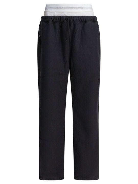 Wide Leg Sweatpant W/ Logo Elastic Exposed Brief Trousers Nero