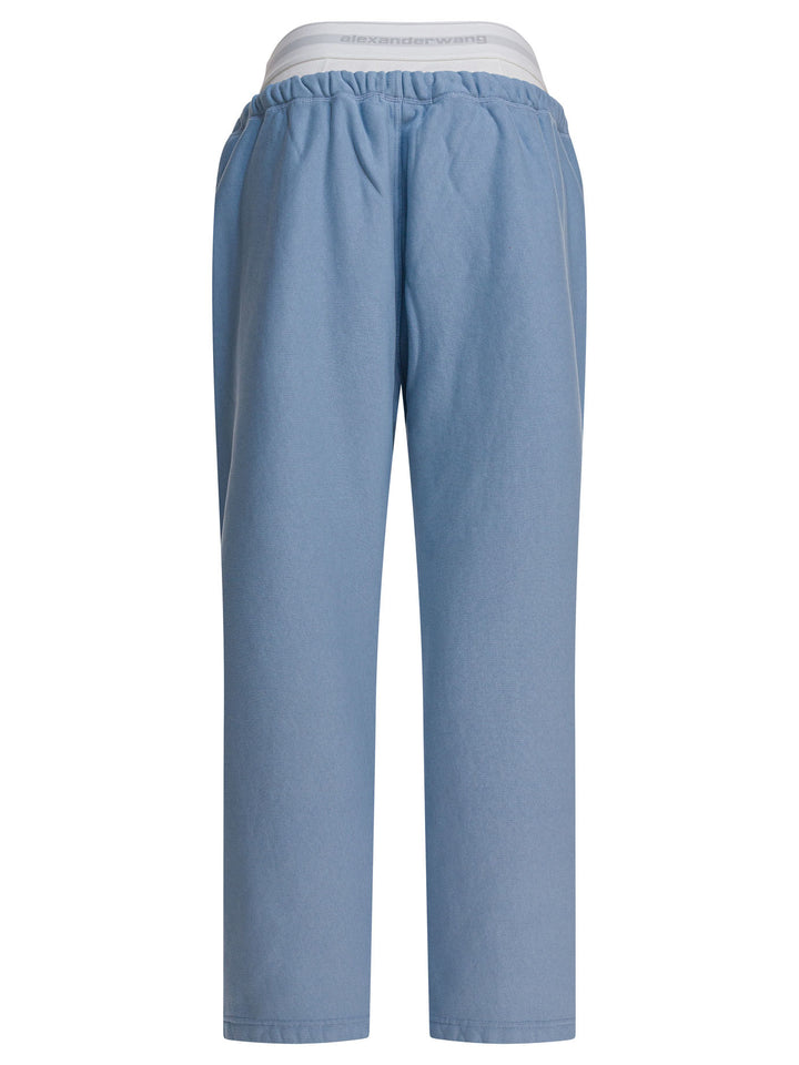 Alexander Wang Wide Leg Sweatpant W/ Logo Elastic Exposed Brief Trousers - Blu | effb732a6f2c466cabf816acd714f55339cf52dc