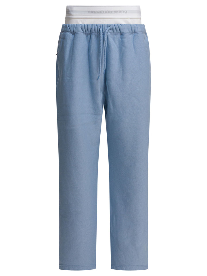 Alexander Wang Wide Leg Sweatpant W/ Logo Elastic Exposed Brief Trousers - Blu | dc7aaab93c7a79360c2806646f235e3b5a19ca5e