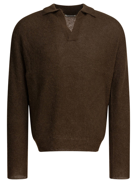 Alpaca V-Neck Sweater Knitwear Marrone