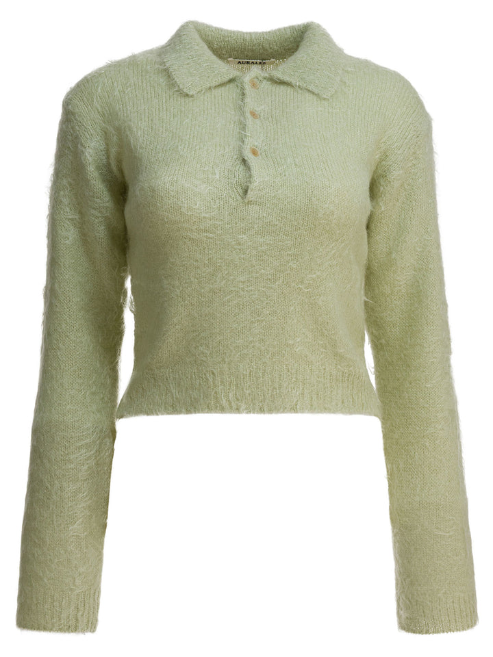 Auralee Mohair And Wool Polo Sweater Knitwear - Verde | 8ba819f32ad76d8273eb9ba97acad0babffe0059