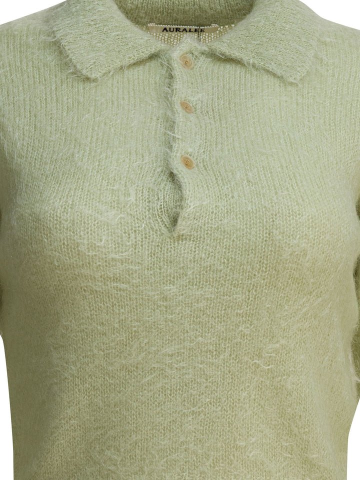 Auralee Mohair And Wool Polo Sweater Knitwear - Verde | b8663ad9c91460b68ac3bbd7d1070a25f5a49298