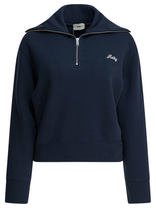 Sweatshirt With Half Zipper And Club Logo Sweatshirts Blu