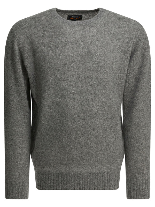 Jersey de cuello redondo de mezcla de cachemira, punto gris