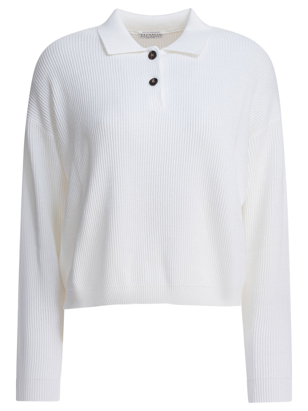 Brunello Cucinelli Cotton Polo Sweater Knitwear - Bianco | 4160fb164ccc3239febb37291b7cd62198b51341