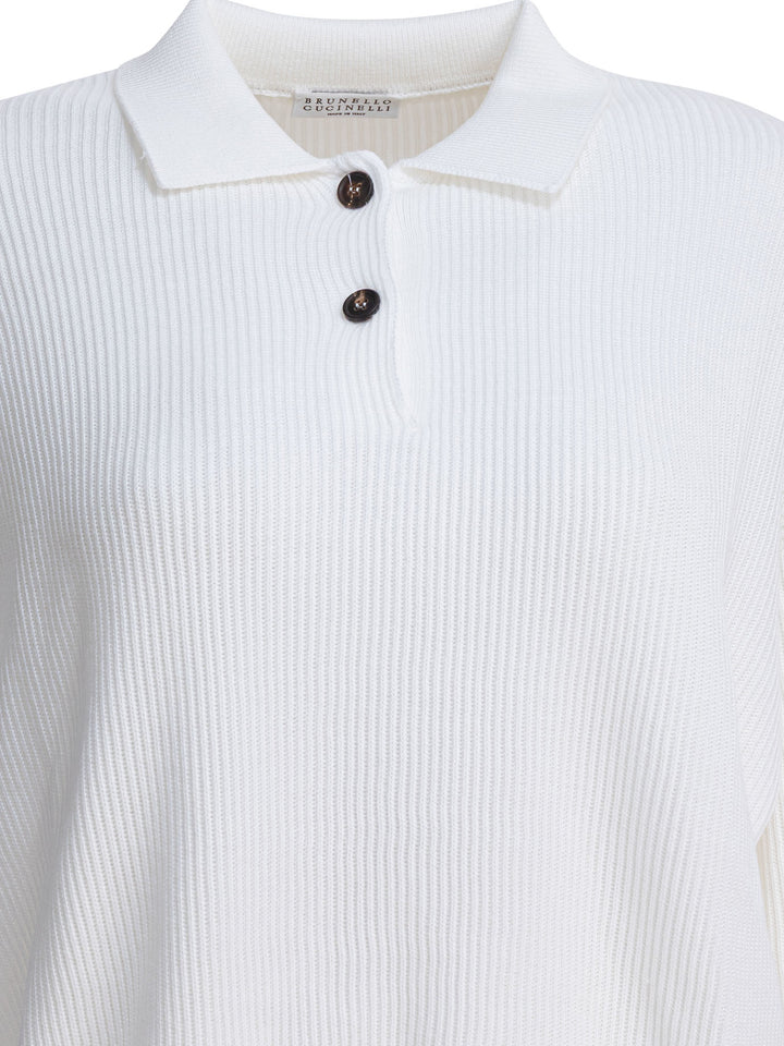 Brunello Cucinelli Cotton Polo Sweater Knitwear - Bianco | c51da9dc6146f7b68fe4625a428f29327d6f5b9f