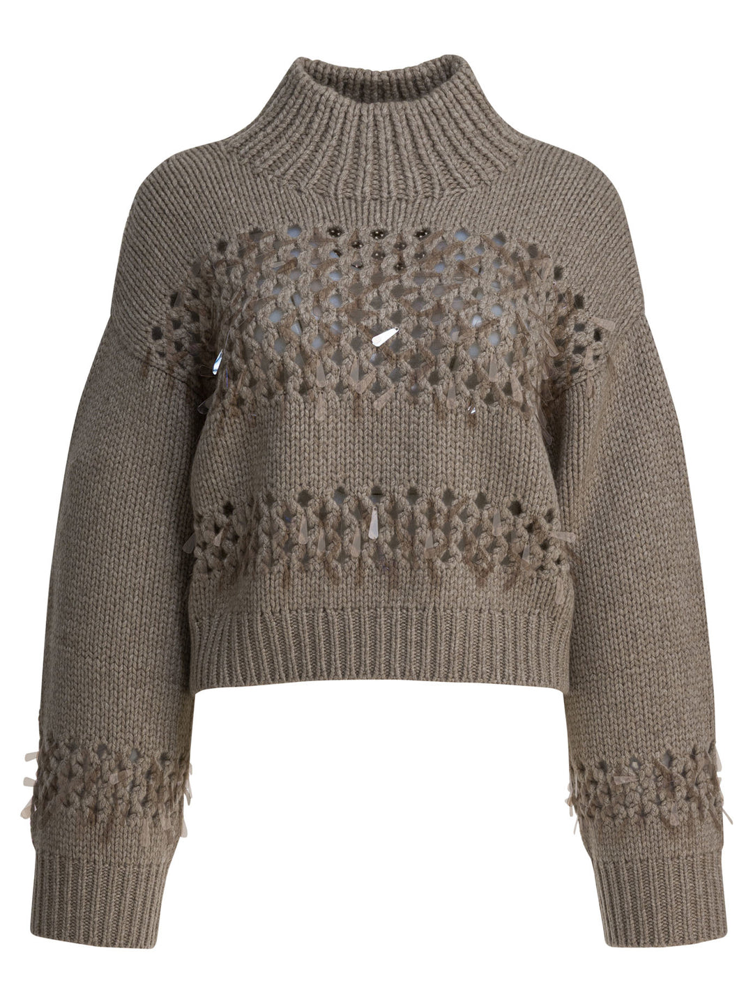 Brunello Cucinelli Embellished Cashmere Crewneck Sweater Knitwear - Marrone | 40e6654b6d409b723a4b0182499a24b10eab0c95