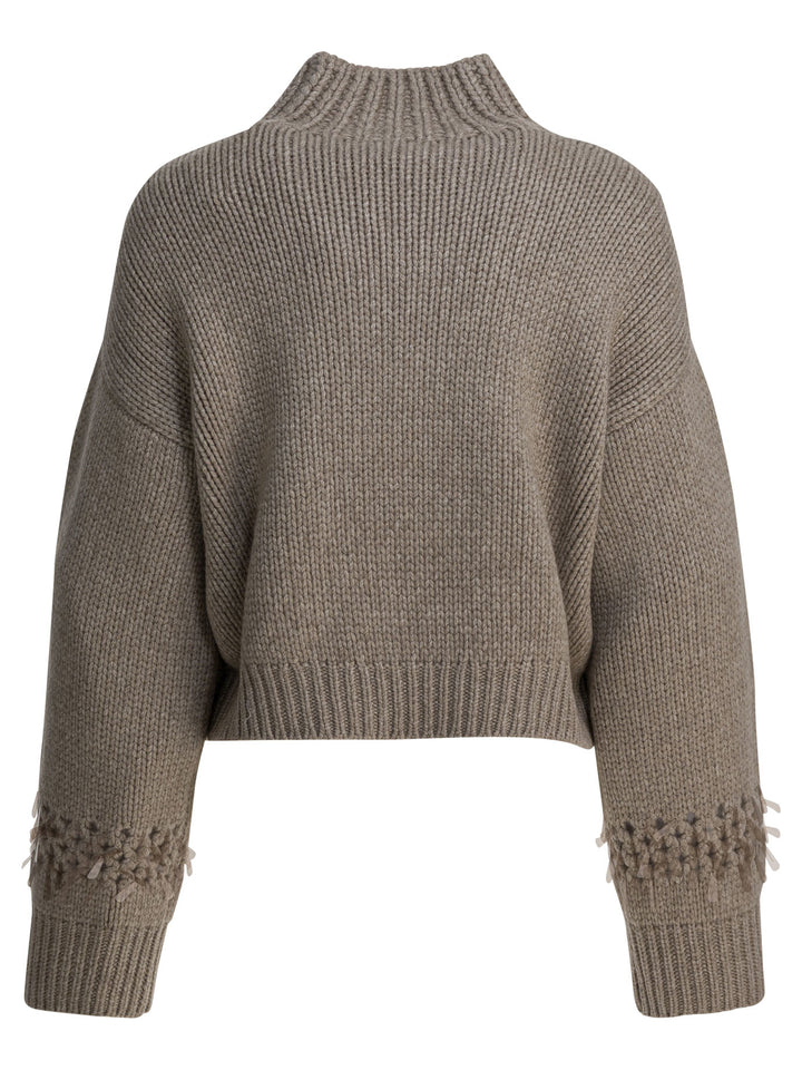 Brunello Cucinelli Embellished Cashmere Crewneck Sweater Knitwear - Marrone | 56ca7eaacad39d5dc8acffa3351ef2375f0e9b7c