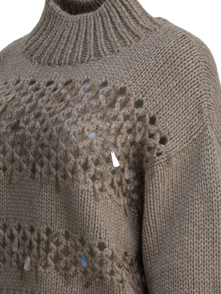 Brunello Cucinelli Embellished Cashmere Crewneck Sweater Knitwear - Marrone | d51e380a864746d5374d526122a4ee4a10c94368