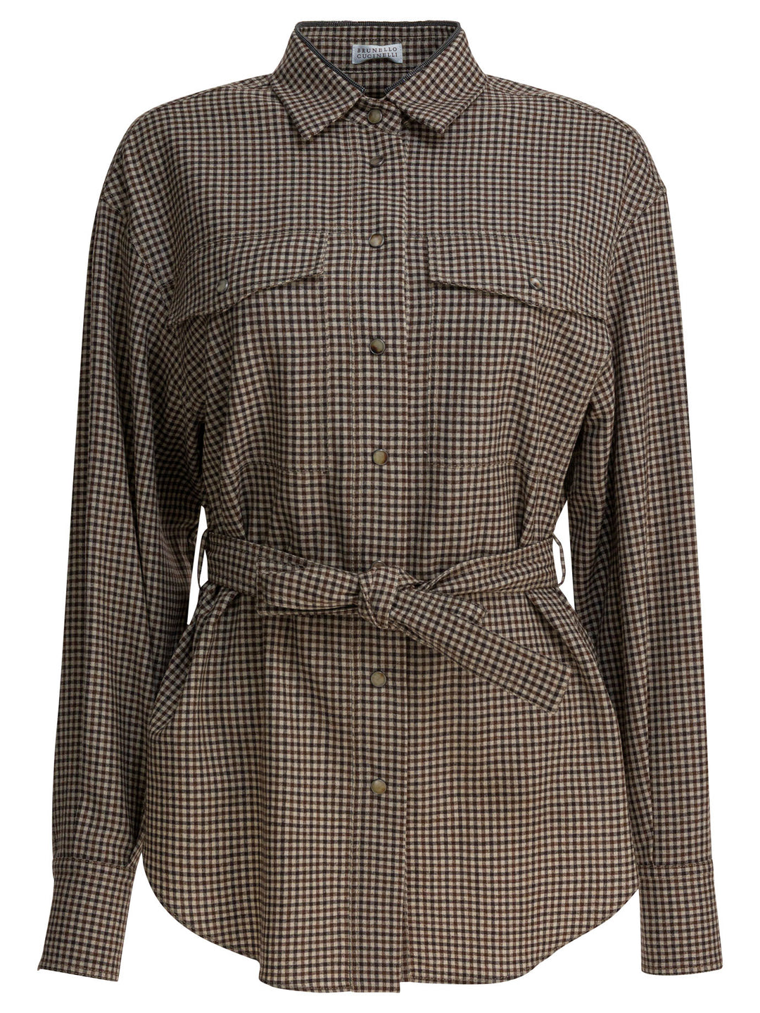 Brunello Cucinelli Virgin Wool Check Shirt Shirts - Marrone | 9471d3b789d26ee9bd427b78feeb5c7dd2b9af43
