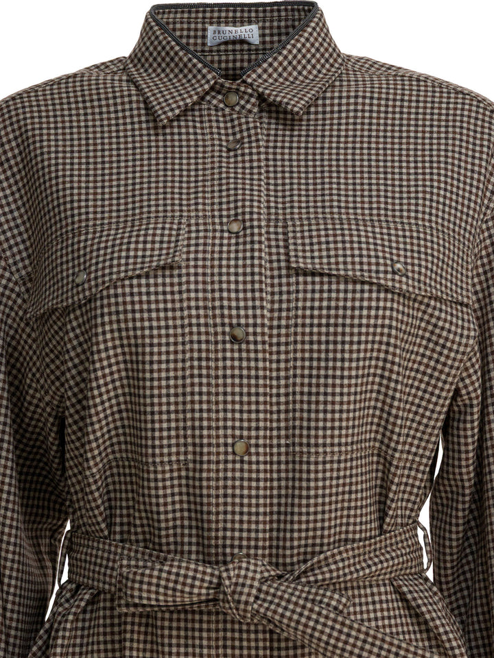 Brunello Cucinelli Virgin Wool Check Shirt Shirts - Marrone | 09725cacff803b771a64c0dd4d58a8d9c5b9abe3