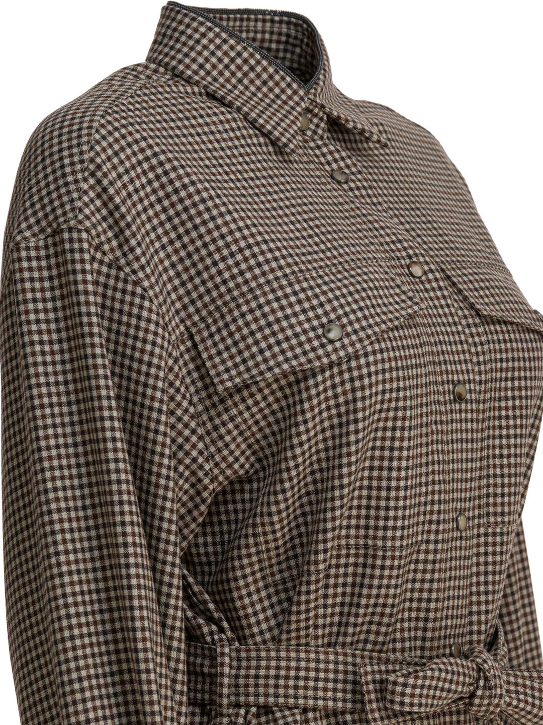 Brunello Cucinelli Virgin Wool Check Shirt Shirts - Marrone | 176cf0894dca876dcf2fbbbfdfb4fd6c49da38ec