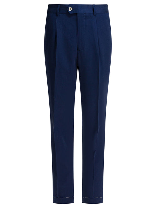 Silk Chino Pants Trousers Blu