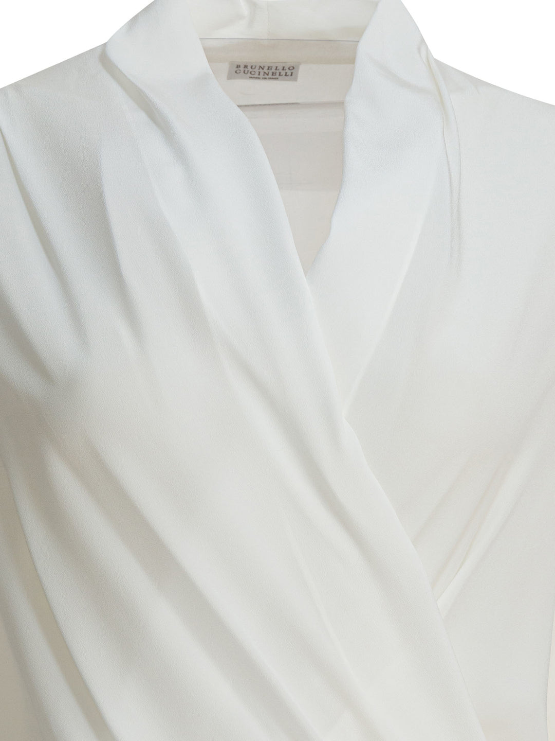 Brunello Cucinelli Silk Crepe De Chine Bodysuit Top - Bianco | 4877dd8a8b4592adde5285094165323b1ff269c3