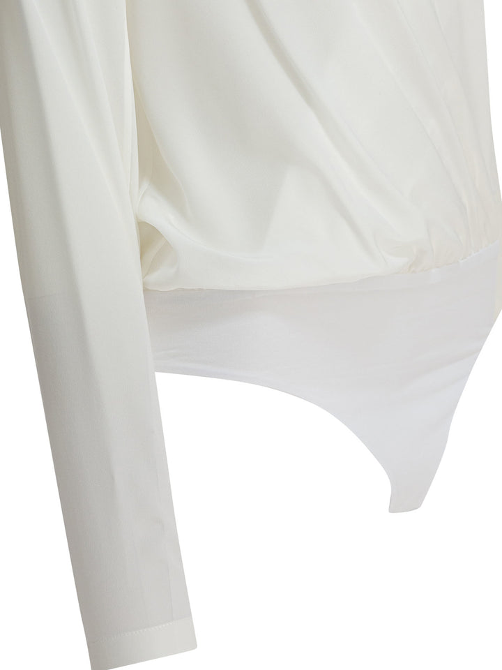 Brunello Cucinelli Silk Crepe De Chine Bodysuit Top - Bianco | 6af4286fbec5b8d366fdd6369946bbf551aa8cb7