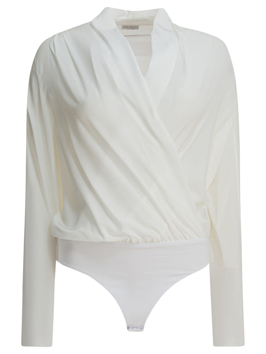 Silk Crepe De Chine Bodysuit Top Bianco